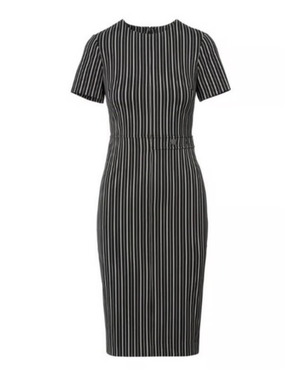 Banana Republic Black Grey Striped
Pinstriped Fitted Midi Shift dress 0